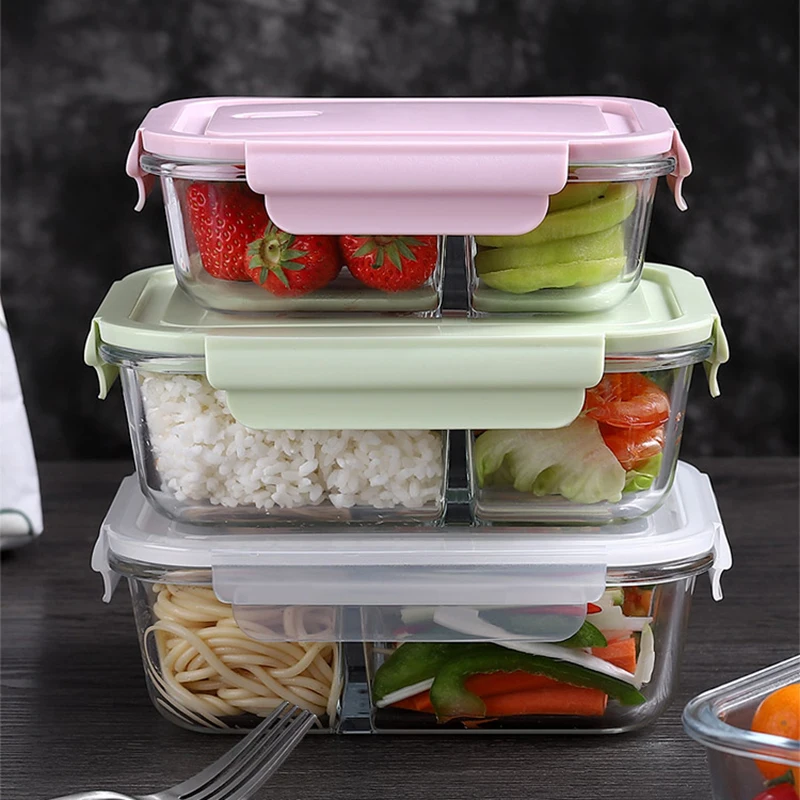 Meal Prep Glass Containers Oven Safe - กล่องอาหารกลางวันแก้วปิดผนึกกล่องเก็บความสดพร้อมฝาปิดแบบพกพานักเรียนกล่องปิคนิคไมโครเวฟอุ่นอาหารพิเศษกล่อง Bento