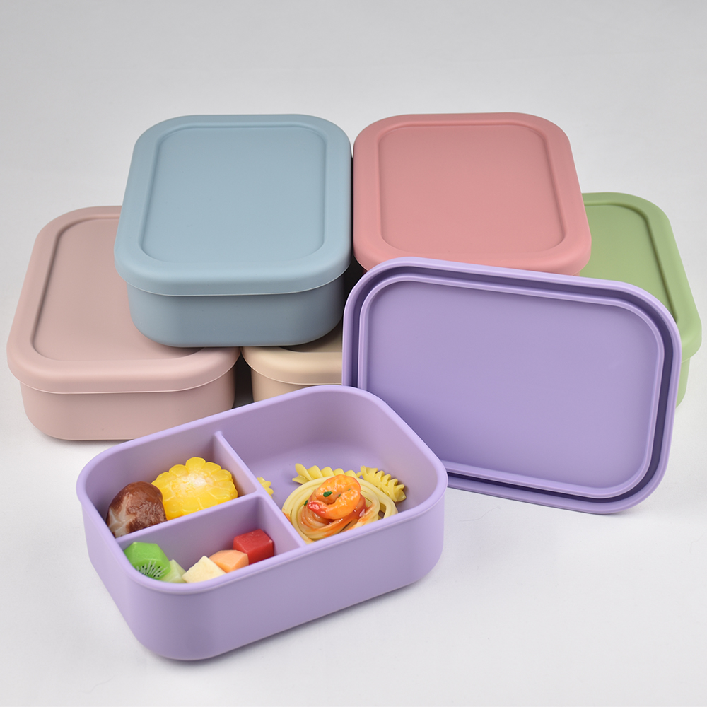 Meal Preparation - กล่องอาหารกลางวันแบบซิลิโคน 3 ช่อง สำหรับเด็กและผู้ใหญ่ - ป้องกันการรั่วซึม