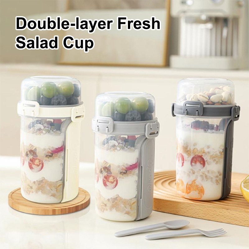 Meal Preparation - NEW* แก้วสลัดข้าวโอ๊ต 600 มล. แก้วคู่สำหรับอาหารเช้า ใส่ซีเรียล