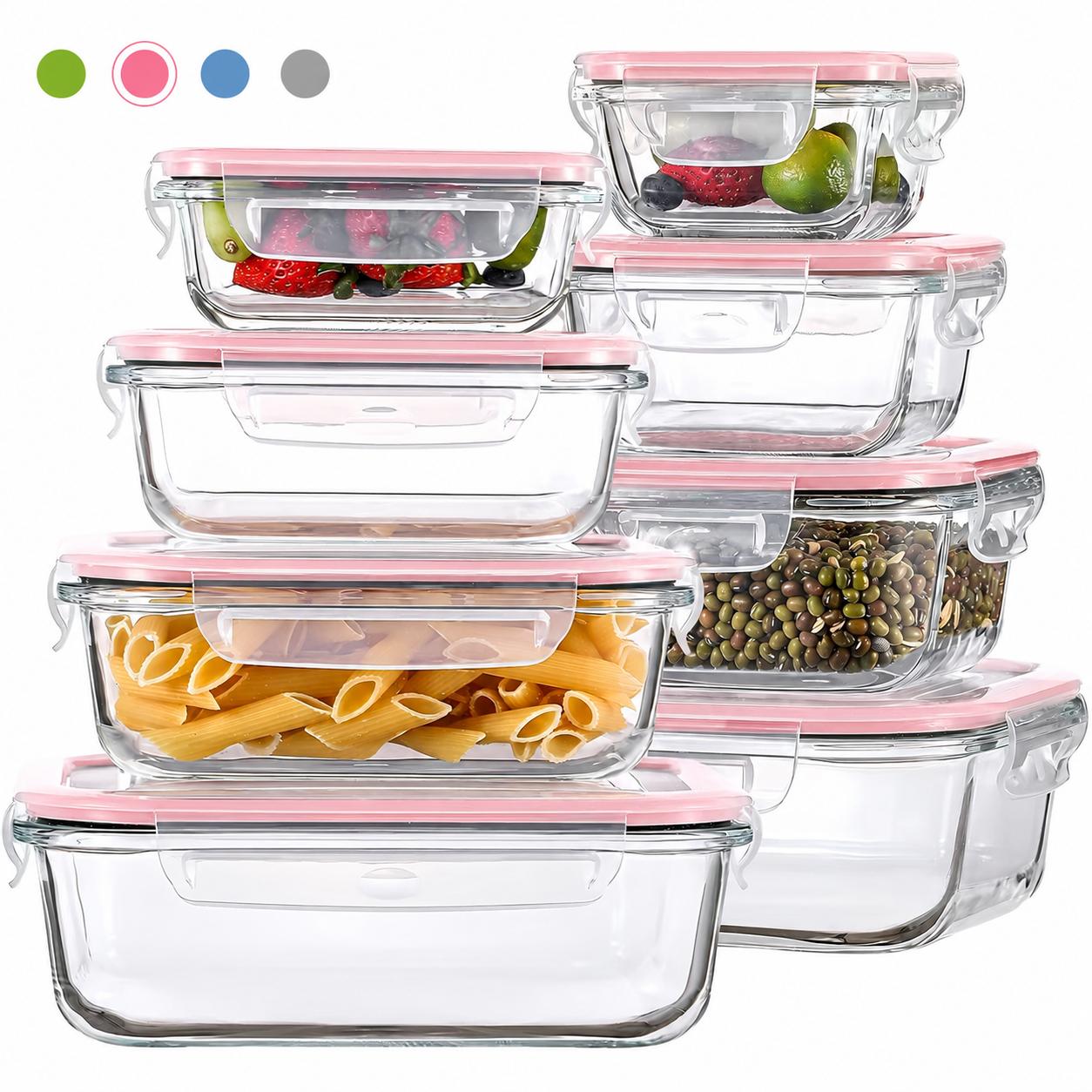 Meal Prep Glass Containers Oven Safe - ชุดกล่องเก็บอาหารแก้วบอโรซิลิเกต 8/12 ชิ้น แบบซ้อนกันได้ กล่องเตรียมอาหารกลางวัน ฝาปิดโปร่งใสกันรั่วซึม