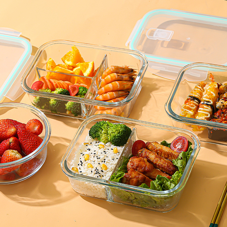 Meal Prep Glass Containers Oven Safe - กล่องแก้วเก็บอาหารสด ทนความร้อนสูง ทำจากแก้วบอโรซิลิเกต ใช้กับไมโครเวฟ ตู้เย็นได้ พร้อมฝาปิดสนิท