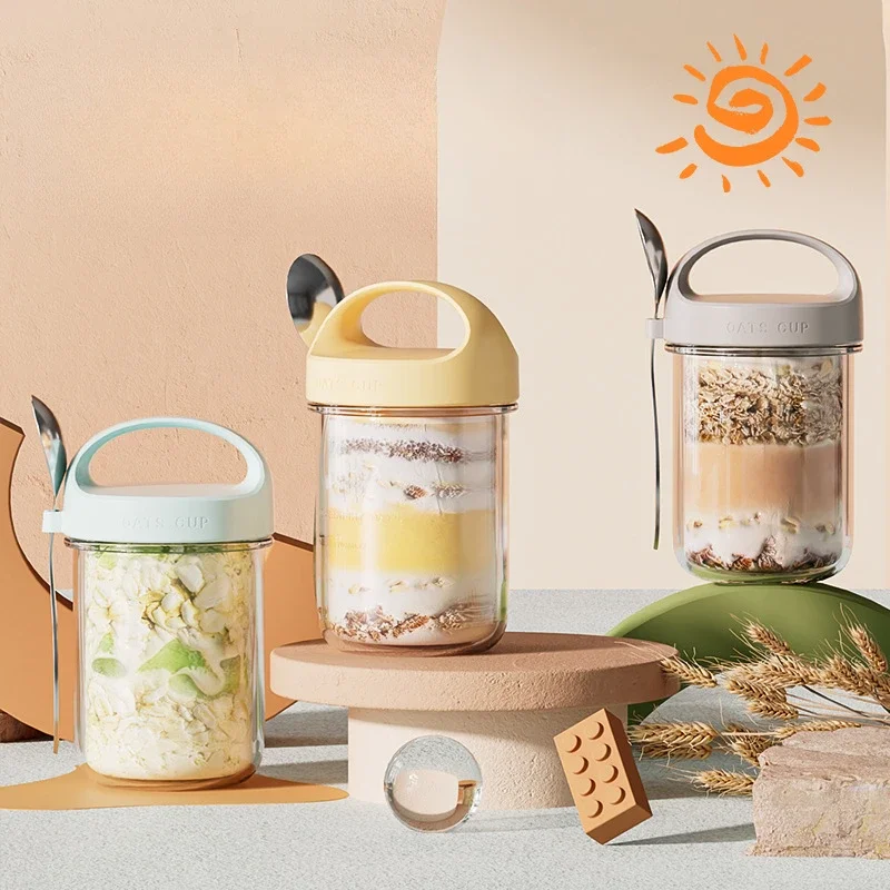 Meal Prep Glass Containers Oven Safe - 420ML ใหม่ถ้วยอาหารเช้าข้าวโอ๊ตธัญพืช Nut โยเกิร์ตสลัดถ้วย LeakProof แก้วข้าวโอ๊ตคอนเทนเนอร์พร้อมฝาปิดช้อนกล่องเก็บอาหาร