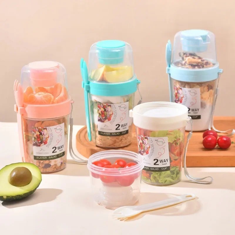 Meal Preparation - ถ้วยสลัดพกพา ถ้วยข้าวโอ๊ตสองชั้น ถ้วยโยเกิร์ต ถ้วยใส่ถั่ว ลดไขมัน ถ้วยใส่ผักผลไม้