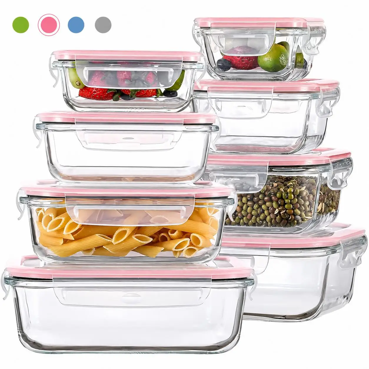 Meal Prep Glass Containers Oven Safe - ชุดกล่องเก็บอาหารแก้วบอโรซิลิเกตแบบซ้อนกันได้ 8/12 ชิ้น พร้อมฝาปิดโปร่งใสกันรั่วและกันอากาศเข้า ปลอดสาร BPA