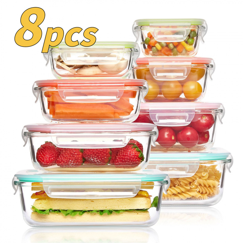 กล่องเก็บอาหารแก้วแบบมีฝาปิด 8 - Meal Prep Glass Containers Oven Safe บทวิจารณ์และราคา