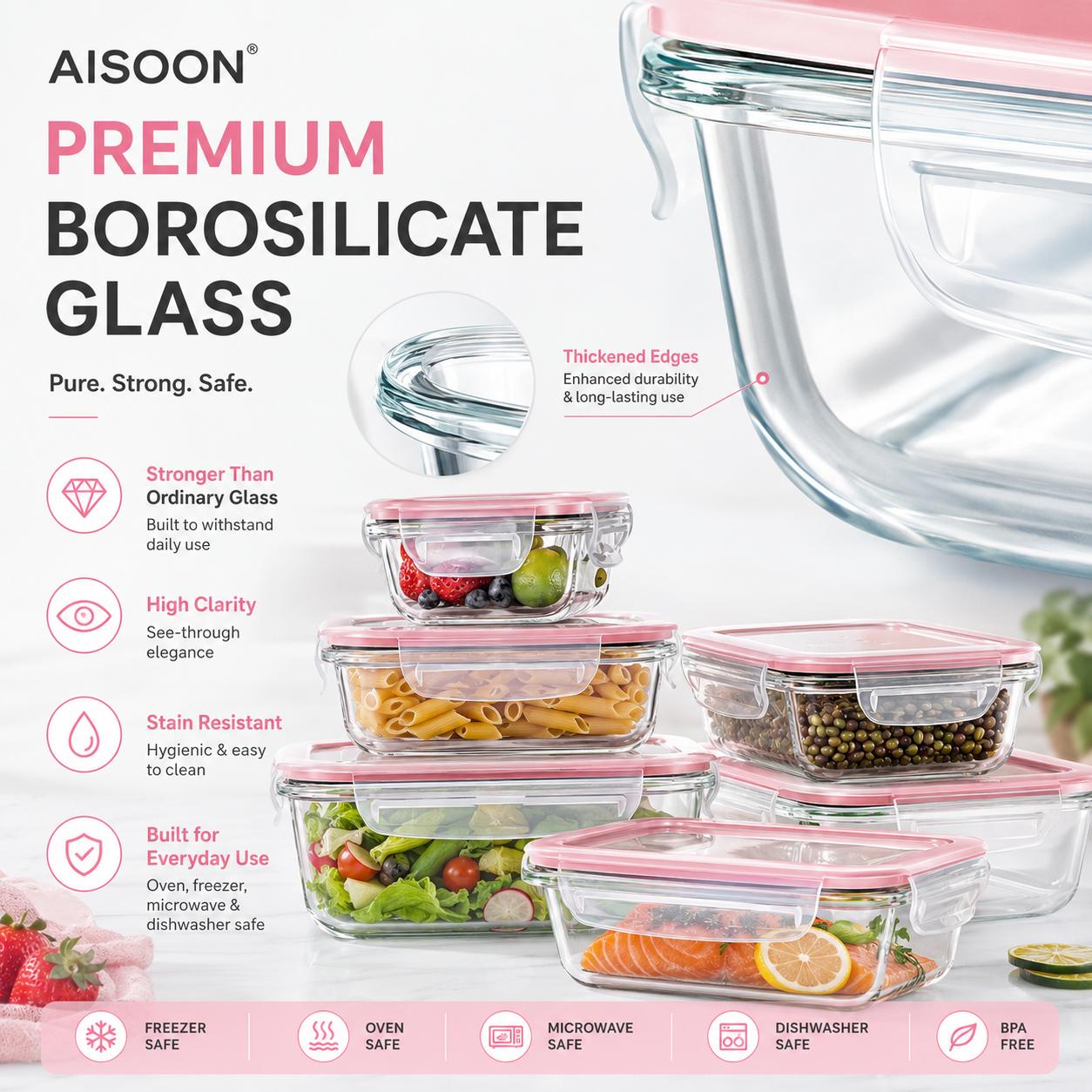 ชุดกล่องเก็บอาหารแก้วบอโรซิลิเ - Meal Prep Glass Containers Oven Safe บทวิจารณ์และราคา