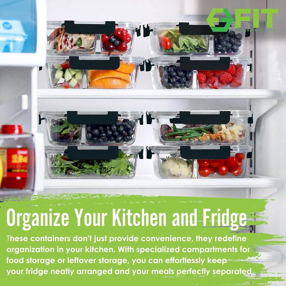 ภาชนะเตรียมอาหาร 2 และ 3 ส่วน  - Meal Prep Glass Containers Oven Safe บทวิจารณ์และราคา